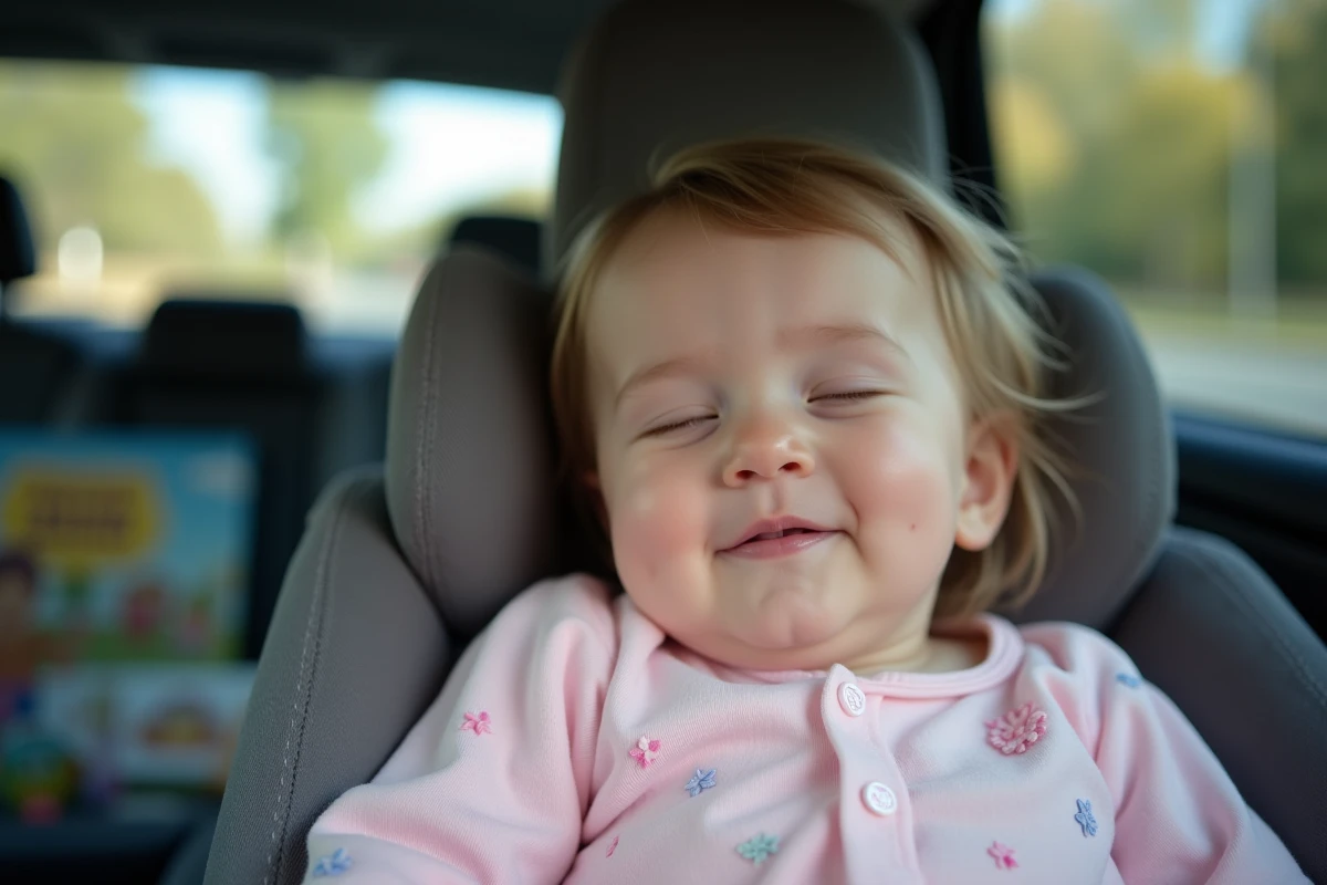 Bébé fille endormie dans un siège auto familial