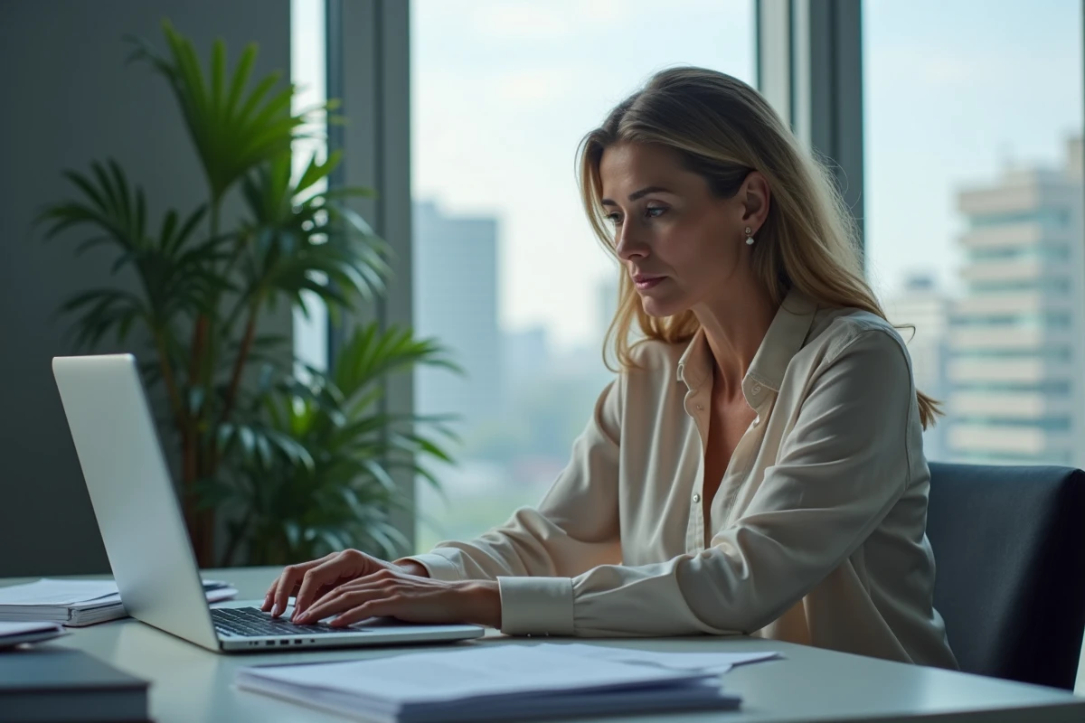 Femme d affaires regardant son ordinateur