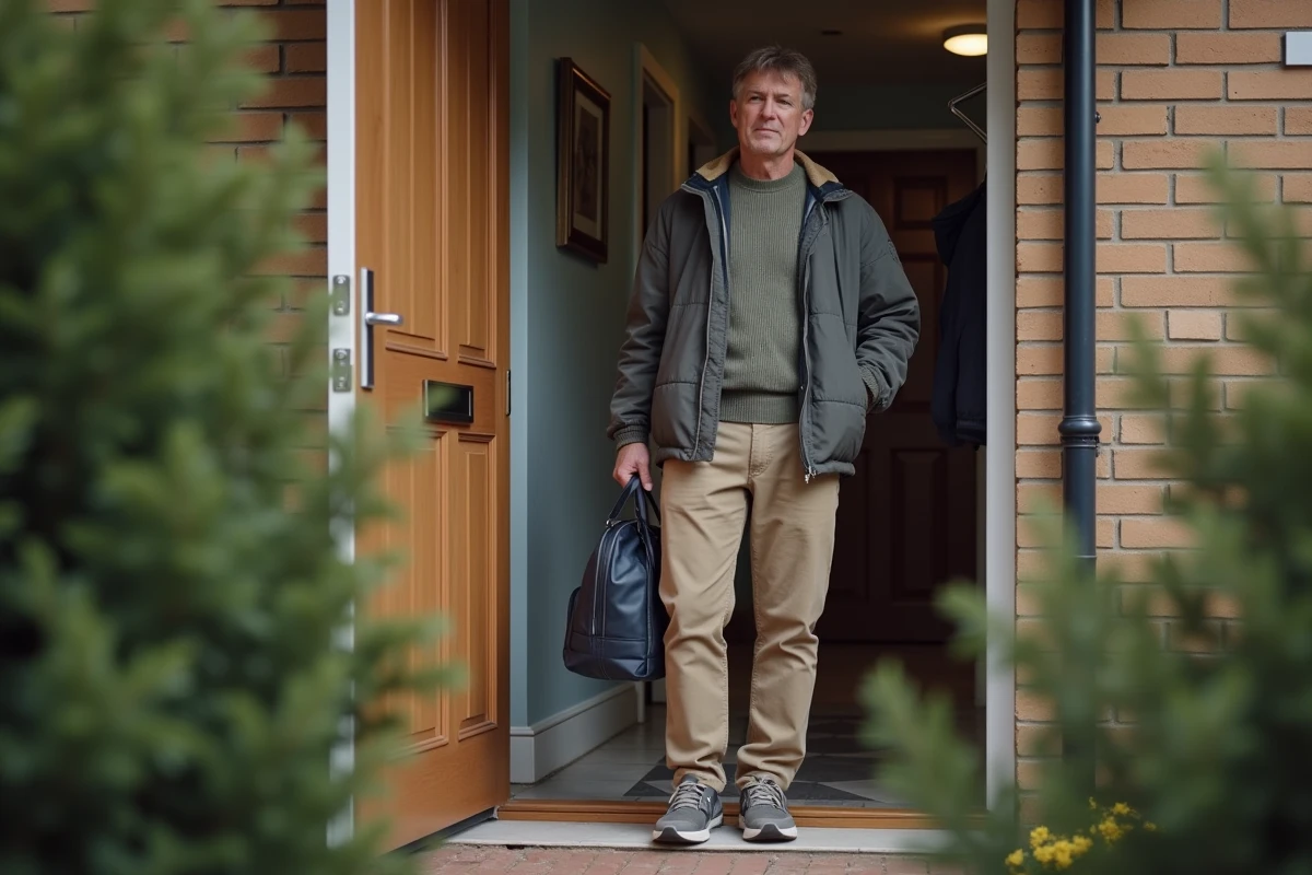 Pere patient devant la porte d